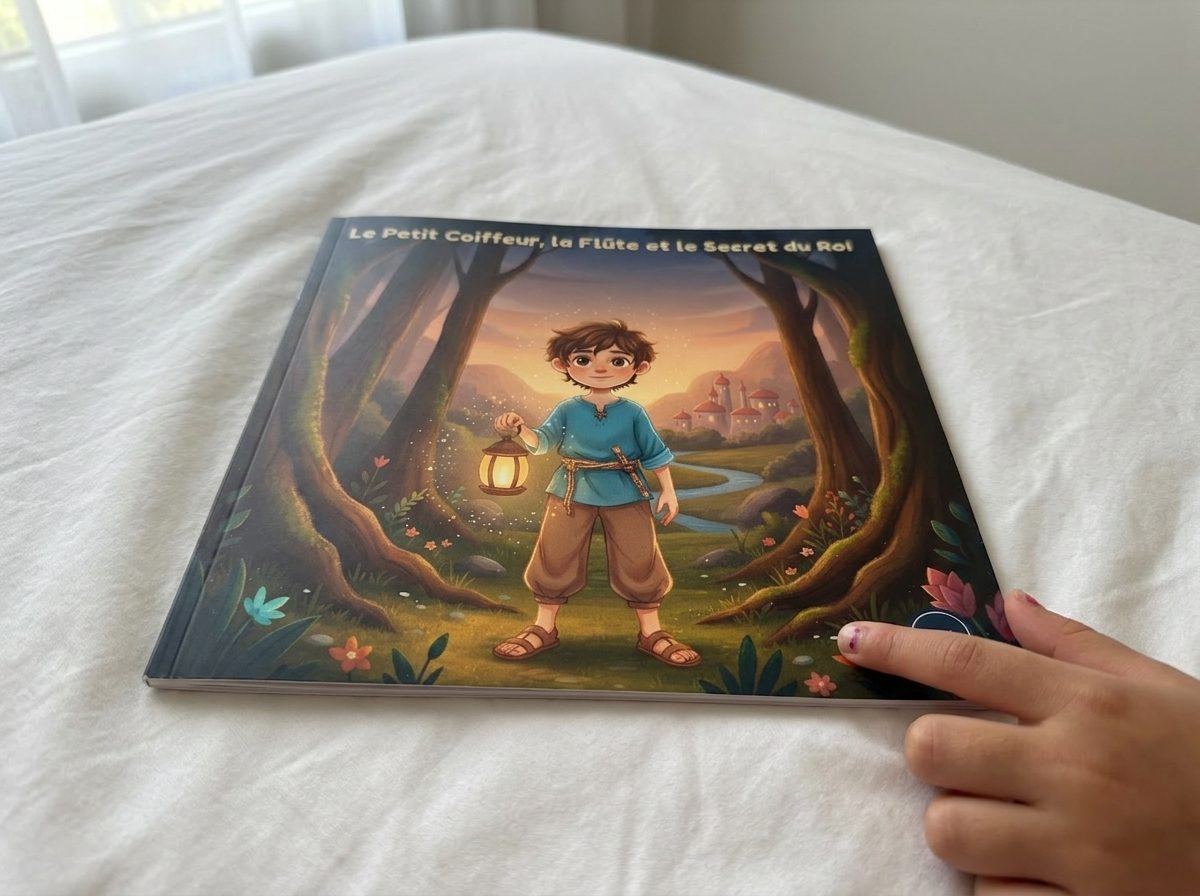 Livre imprimé tenu en main, format carré