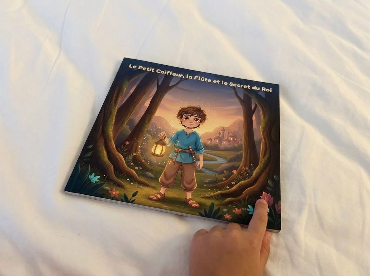 Livre imprimé tenu en main, format carré