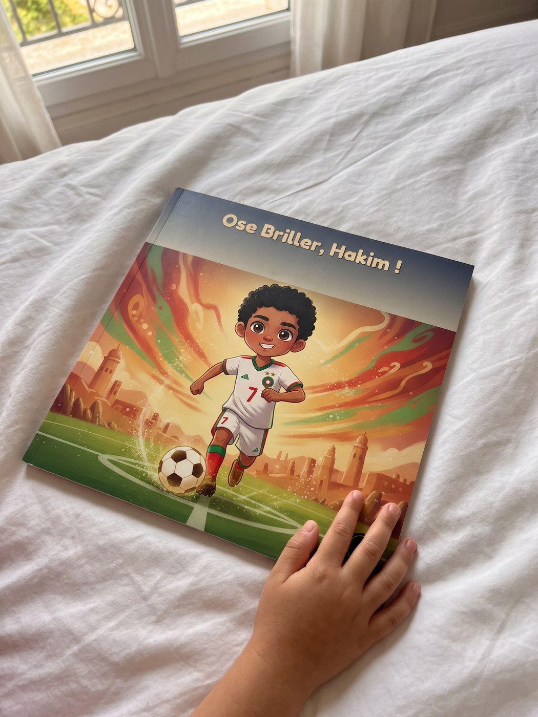Livre imprimé tenu en main, format carré